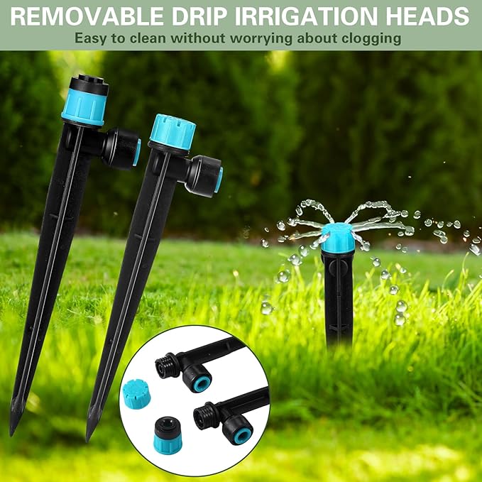 100 Pcs Drip Irrigation Emitters for 1/4" Tubing 50 Micro Irrigation Emitters Sprayer 50 Adjustable 360 Degree Water Flow Drippers for Garden Irrigation System(Blue, Fast Connect)