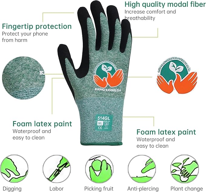 6 Pairs Gardening Gloves for Women and Men, Latex Coated Gloves for Work, Garden Gloves Made from Recycled PET, X-Large