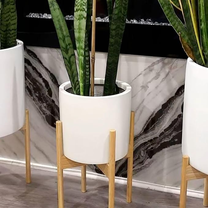 Fox & Fern 10 Inch Plant Pot with Drainage Plug — Premium Lightweight Fiberstone Matte White Planter; Indoor & Outdoor Planter; 10 Inch Pots for Plants; Weather Resistant & UV Resistant