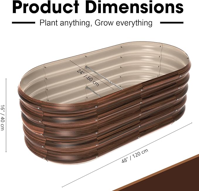 4x2ft Oval Galvanized Raised Garden Bed Kits 16" Tall Outdoor Large Metal Modular Planter Box 9-in-1 Raised Beds for Gardening,Vegetables,Fruits,Flowers & Herbs (Brown)