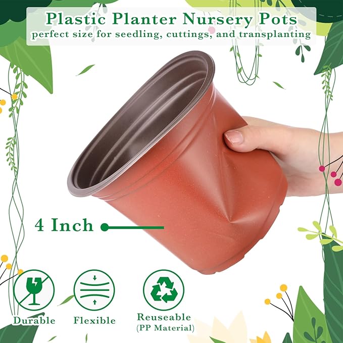 Hushee 1500 Pcs 4/5/6 Inch Plastic Plants Nursery Pots Seed Starting Pots Seedling Plant Pots with Drainage Holes Plastic Planters Planting Pots Indoor Outdoor for Flower Transplanting (Classic)