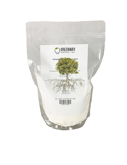 Greenway Biotech Potassium Chloride 0-0-62 Fertilizer - Muriate of Potash | 100% Water Soluble - Improves Plant's Root Growth Fertilizers Ideal for Soil and Hydroponics - 5 Pounds