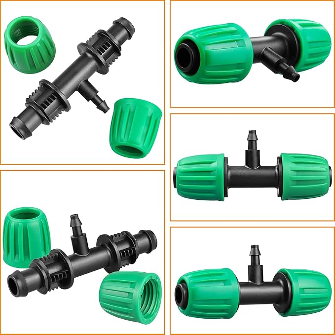 Drip Irrigation Fittings for 1/2 inch Tubing(0.63" OD) to 1/4 inch Irrigation Tubing, 12 Pieces Barbed Tee Drip Parts Twist Locked 3 Way Connectors for Drip Irrigation Hose (13mm ID / 4mm ID)
