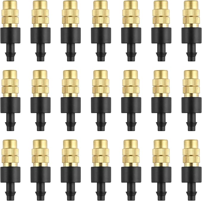 30PCS Adjustable Copper Atomizing Nozzle Kalolary Drip Irrigation Sprayer 4/7mm Atomizing Micro Sprinkler Garden Cooling Irrigation Equipment for Lawn Vegetables Greenhouse (Short)