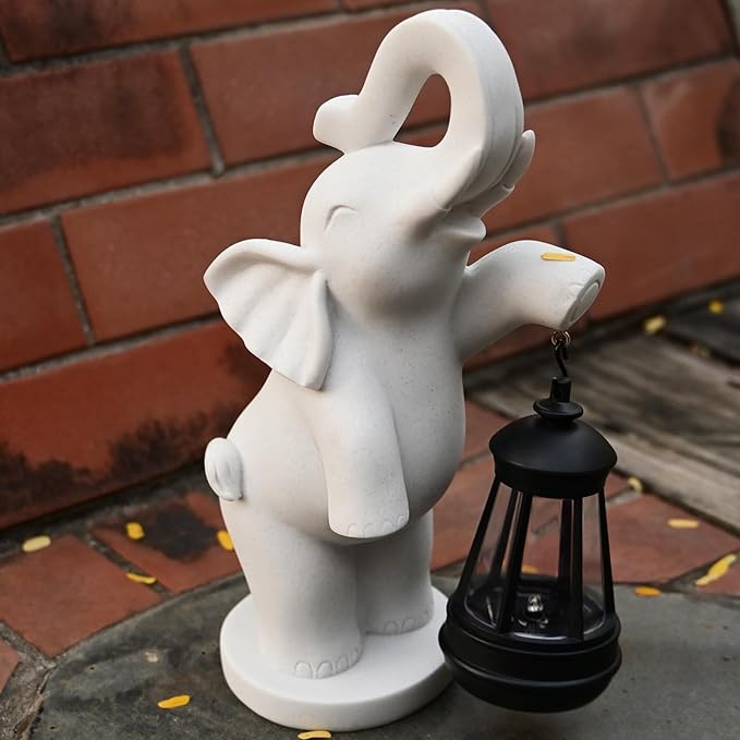 Solar Garden Statue 10 Inch Elephant Decor for Outside Yard Decoration Outdoor Unique Housewarming Gardening Birthday Gifts for Women Grandma