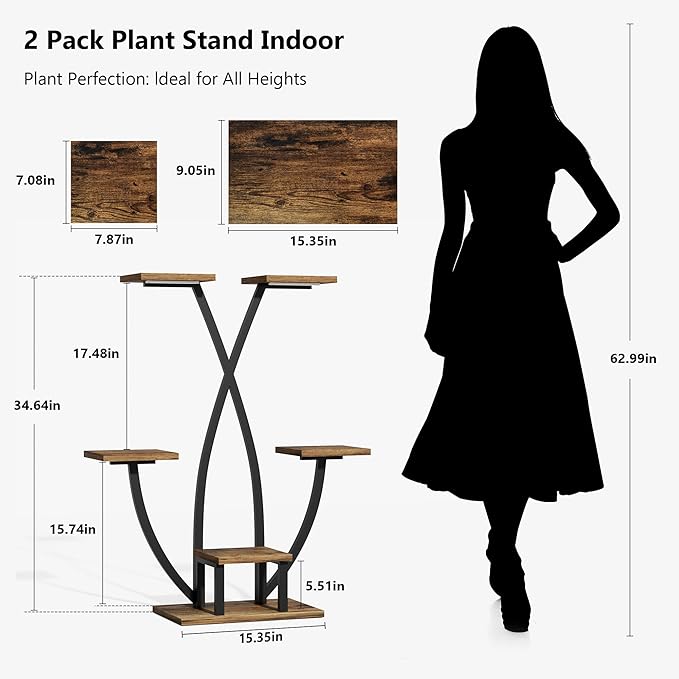 Plant Stand Indoor with Grow Light - 2 Pack Metal Plant Shelf, 6 Tiered Corner Plant Stand for Multiple Plants Display Rack Holder, Flower Stand for Indoor Plants, Balcony, Patio, Living Room, Garden