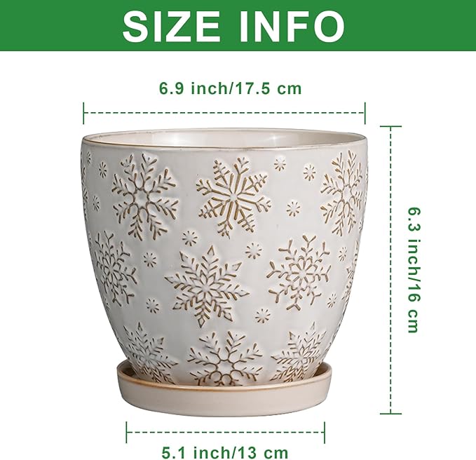 6 Inch Plant Pot with Drainage Hole and Saucer Ceramic Planter for Indoor Plant Flower Pot for Orchid Succulents Plants White