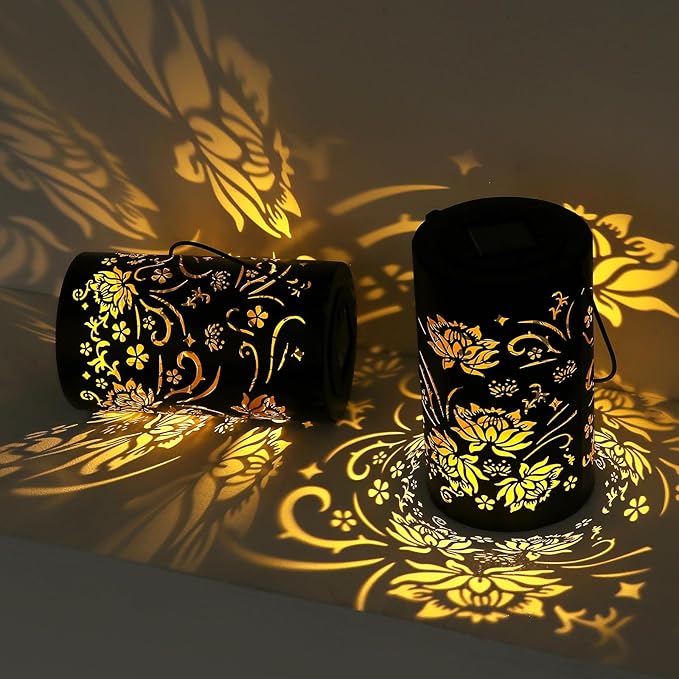 Solar Lanterns Outdoor Hanging Waterproof Metal Lotus Pattern Lanterns for Garden Patio Yard Lawn Front Porch Decor as Birthday Gifts for Mom Grandma Women