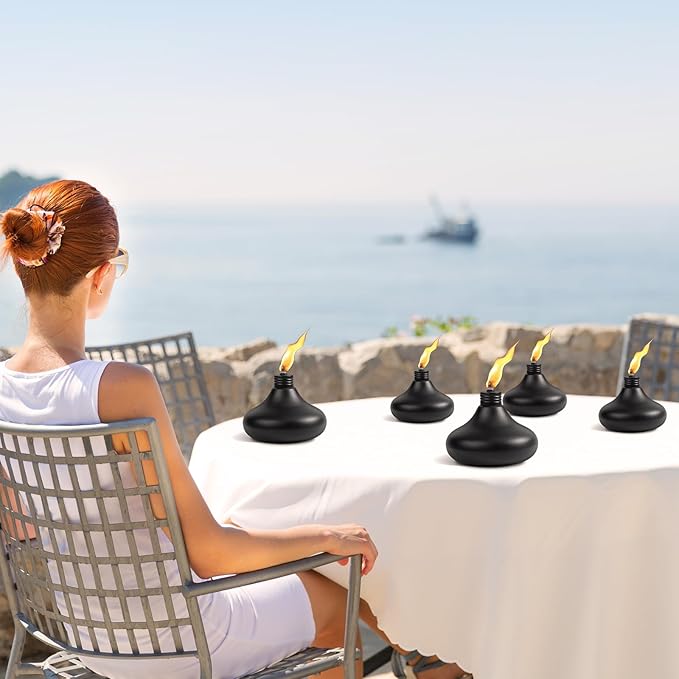 Upgraded Tabletop Torches Set of 4, 24oz Citronella Candles for Outdoor, Metal Table Top Torches for Outside, Refillable Torch Lanterns for Patio, Yard, Deck, Garden, Party