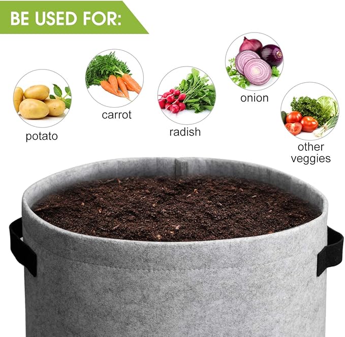Potato Grow Bags with Flap 10 Gallon, 4 Pack Planter Pot with Handles and Harvest Window for Potato Tomato and Vegetables, Black and Gray
