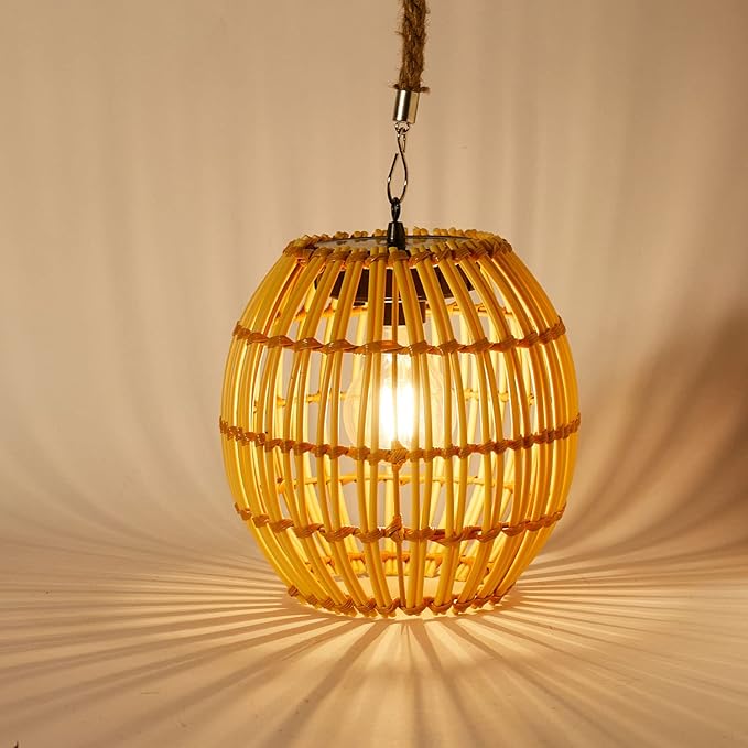 Hanging Solar Lantern Outdoor Waterproof, Large Solar Rattan Lantern Outdoor with Twine Handle, Bright Solar Outdoor Lights with Edison Bulb for Garden Patio Yard Decoration