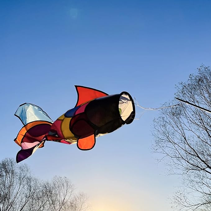 emma kites Cute Rainbow Fish Windsock Spinner Spiral 32-inch