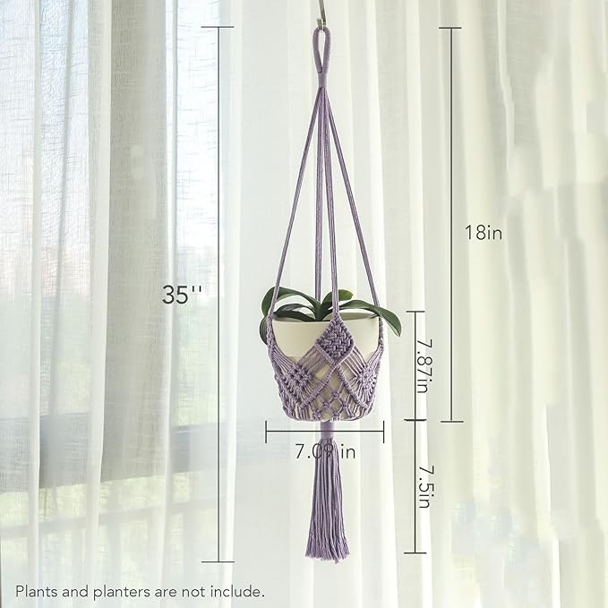 Hanging Planter with Patterns,2Packs Macrame Plant Hangers Indoor Macrame for up to 8 inch Pot Crochet Boho Plant Hanger Holder for Indoor Outdoor with 2S Shaped Stainless Steel Hooks (Purple)