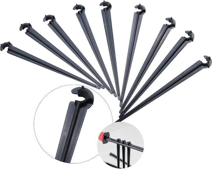 Elcoho 200 Pack Irrigation Drip Support Stakes 1/4 Inch Tubing Hose Holder for Vegetable Gardens or Flower Beds, with Storage Bag