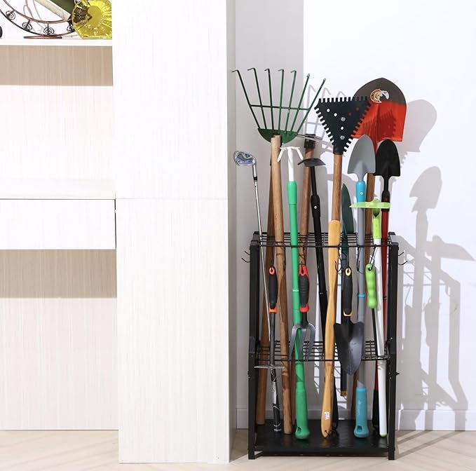 Garden Tool Organizer,Garage Organization Heavy Duty,Yard Tool Organizer for Garage,Garden Tool Rack,Tool Stand,Broom Holder,Garage Storage System for Lawn,Shed,Outdoor,Free Standing.