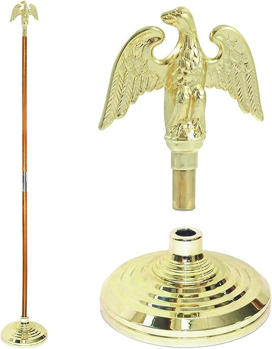 Super Tough Indoor Flag Pole kit 7ft - Metal Eagle - Gold Texture Base - Aluminum Flagpole with Brass Finish - Heavy Duty Inside House Flagstaff - Interior Shaft and Stand - No Ensign Included