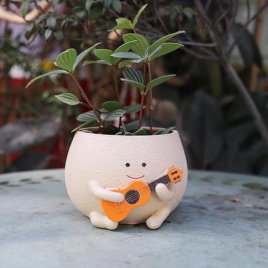 Face Planter Pots for Indoor Plants Cute Guitar Plant Pot, Smiley Face Flower Pots Succulents Planter Gift Ideal for Mother and Christmas (L)