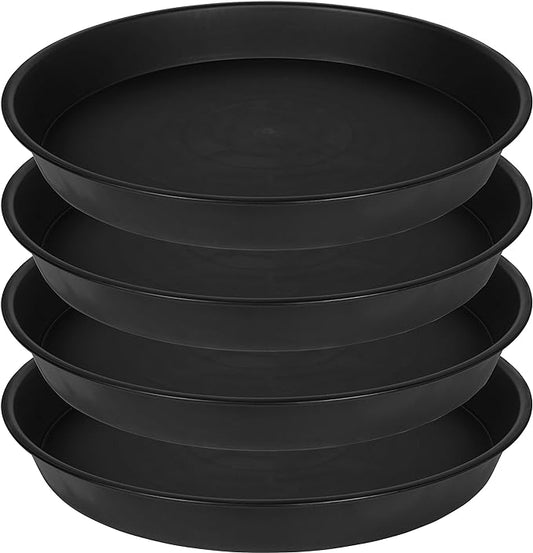 4 Pack of 16 inch Plant Saucer (13.5" Base), Heavy Duty Plastic Plant Tray for Pots, Flower Water Trays for Indoors, Bird Bath Bowls, Plant Drip Saucers for Planter 14"/15"/16" (Black)