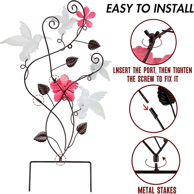 Juegoal 28 Inch Hummingbirds Garden Stake Decor, Colorful Look & Personalities Flowers Metal Wall Art Spring Decoration, Yard Outdoor Lawn Pathway Patio Ornaments