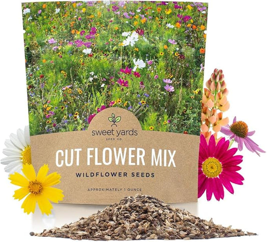 Cut Flower Garden Seeds - Extra Large 1 Ounce Packet - Over 7,500 Fresh Open Pollinated Non-GMO Wildflower Seeds - Long Lasting Annuals and Perennials with Bright Colors