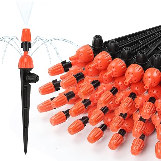 2 in 1 Drip Irrigation Emitters and Atomizing Nozzle for 1/4" Drip Irrigation Tubing, 25 Pcs Adjustable 360 Degree Water Flow Drippers Sprinklers Fittings for Garden Watering System