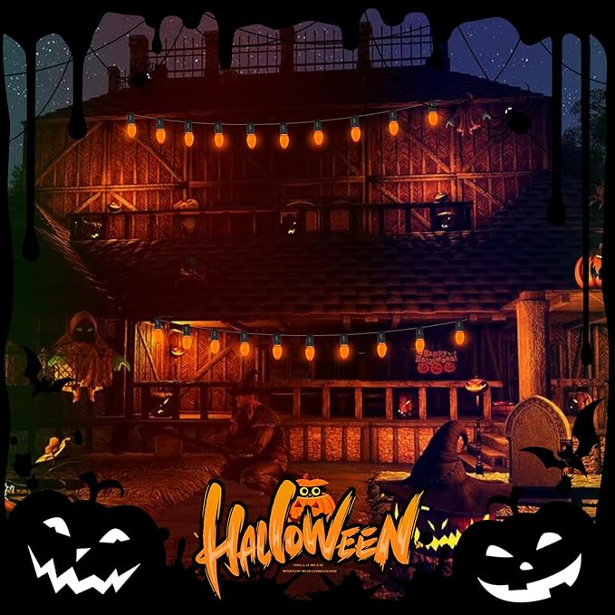 C7 LED Outdoor Halloween Lights 25Ft Orange Christmas String Lights with 27 Shatterproof Orange LED Bulbs, Hanging Outdoor Patio Lights for Christmas Halloween Party Patio Wedding Holiday Decoration