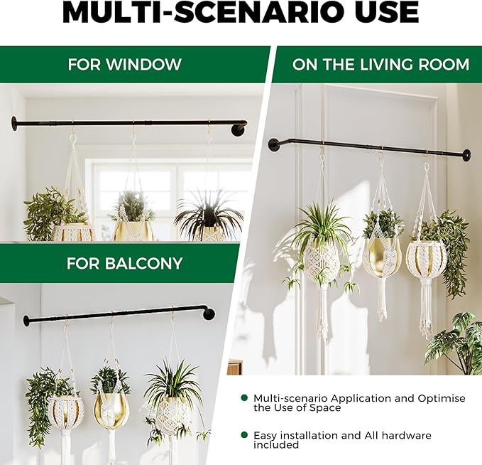 Bamworld Hanging Planters for Indoor Plants Plant Hanger Indoor Hanging Plant Holder Window Plant Shelves Metal Rod(Pot&Plant Not Included) 42in