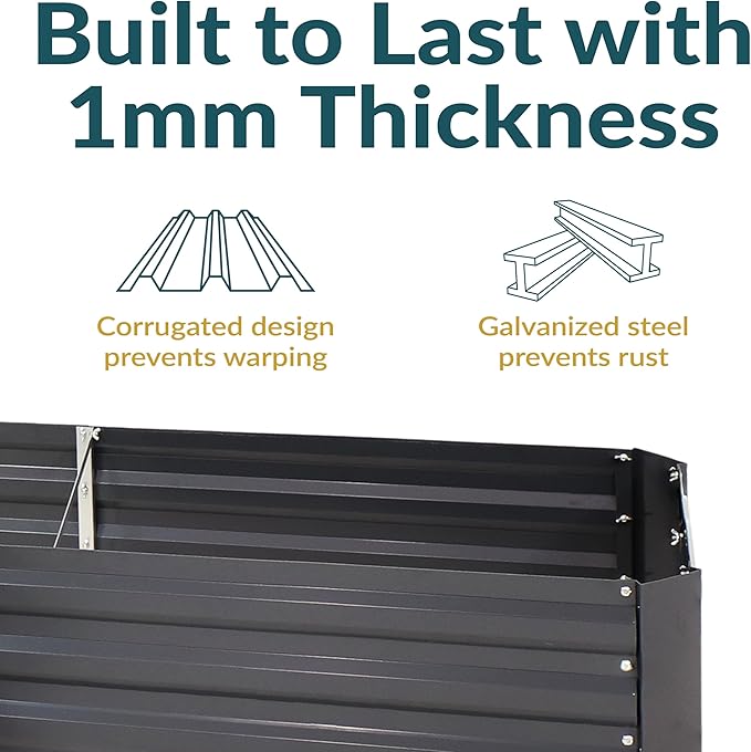 Sunnydaze 11.75" H Raised Metal Garden Bed - Galvanized Raised Garden Bed Outdoor for Vegetables and Flowers - Dark Gray - L-Shaped