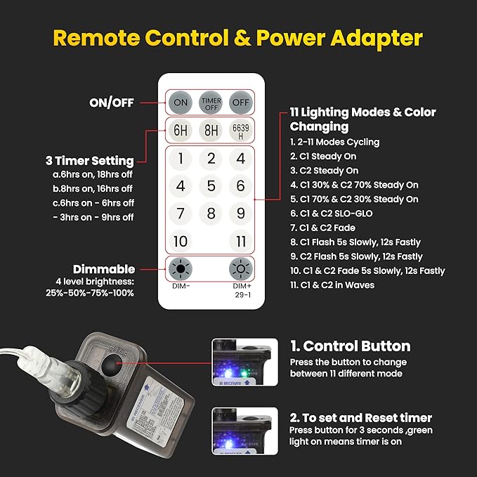 Color Changing Christmas Lights, 175ft 500 LED Warm White & Multicolor Christmas String Lights with Remote, 11 Modes Christmas Twinkle Lights Waterproof for Christmas Party, Garden, Xmas Tree Decor