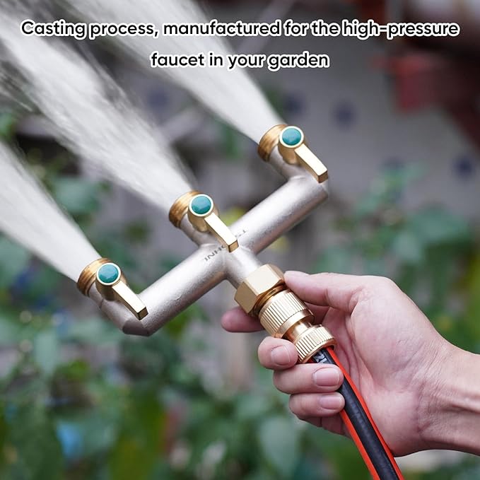 Garden Hose Splitter, 3-Way Faucet Diverter with 3 Extended Metal Handles, Outdoor Hose Splitter, Heavy Duty Brass Nickel Plated, GHT 3/4-Inch Heavy Duty Hex Female Inlet and 3/4-Inch Male Outlet