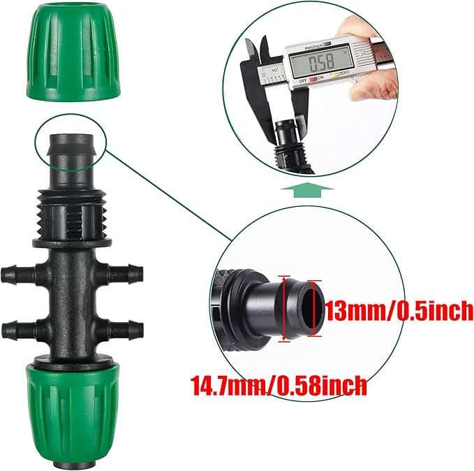 1/2 inch Tubing (1/2" ID x0.6-0.63" OD) 16mm to 1/4 inch Irrigation Tube Anti-Drop Barbed Hose Fittings (Fits 13mm ID / 4mm ID) (1/2 to 1/4 inch Fittings Kit)
