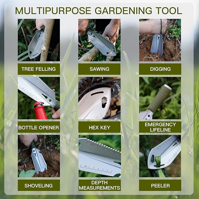 Hori Hori Garden Knife, 7-in-1 Multi-Functional Japanese Garden Tools with Sheath, 7" Stainless Steel Blade Weeding Garden Tools for Digging, Garden Gift for Father's Day or Mother's Day