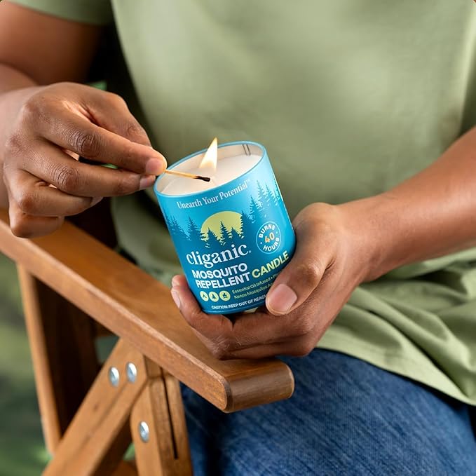 Cliganic Natural Mosquito Repellent Candle (9oz, Pack of 2) | Citronella, DEET Free, Essential Oil Infused for Outdoor, Camping | Burns 40 Hours