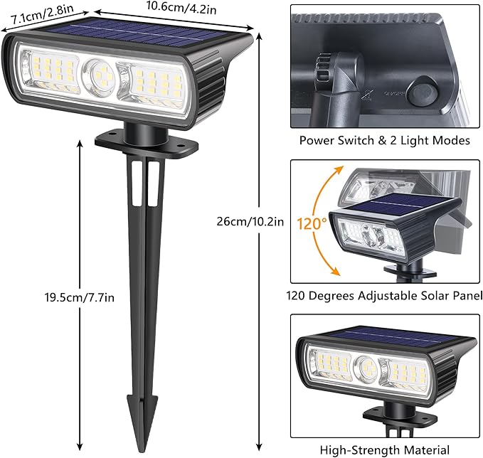 Toodour Solar Spot Light Outdoor, 4 Pack Solar Lights Outdoor with 2 Modes, Waterproof Solar Powered Flood Lights Landscape Lighting for Yard Garden Home Pathway Walkway Outdoor Decor - Cool White
