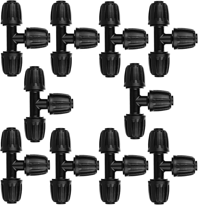 1/2 Inch Irrigation Fittings Tee Connector, Lock Barb Tee Connector (1/2" ID x0.640" OD), Drip Proof Straight Tee for Irrigation Pipes -10 Per Pack
