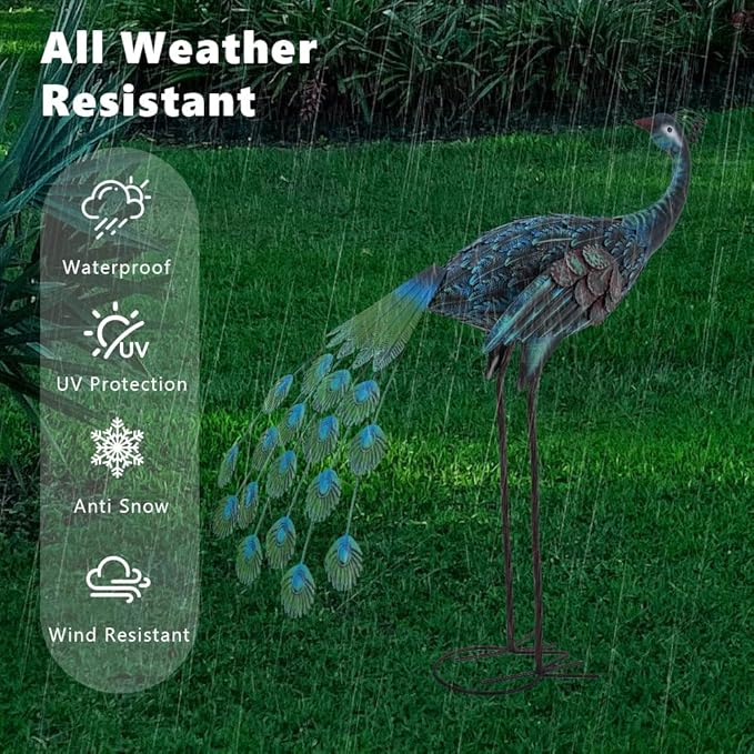 VEWOGARDEN Peacock Outdoor Garden Sculptures & Statues Metal Peacock Yard Art for Lawn Patio Pool Outside Decorations