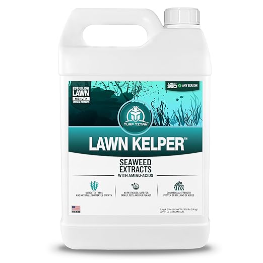 Turf Titan Lawn Kelper - Seaweed Fertilizer for Plants and Lawns - Liquid Lawn Fertilizer Feeds and Protects - Liquid Seaweed Fertilizer for Nutrient Absorption - 2.5 Gallon