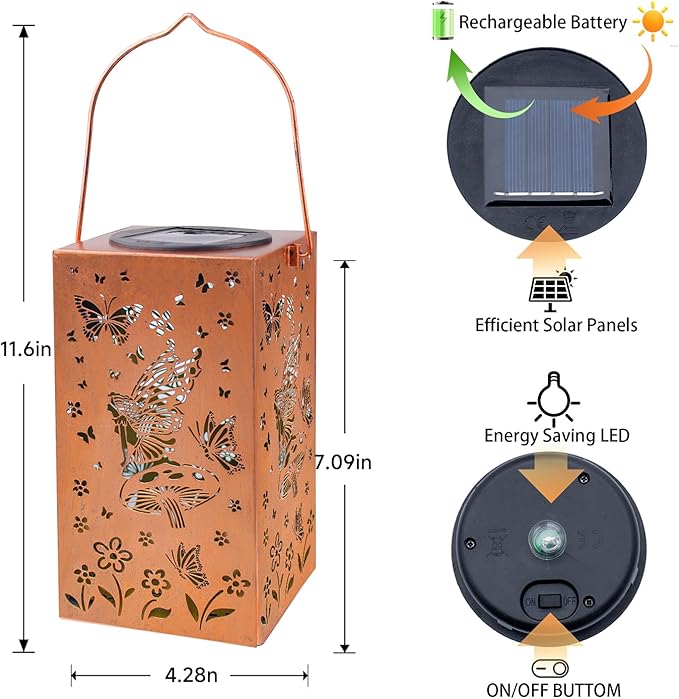 Solar Lanterns Outdoor Waterproof Lights Hanging Butterfly Metal Fairy LED Lantern Decorative Garden Decor for Yard,Porch,Patio,Fence,Lawn,Christmas Gifts for Women Grandma Mom
