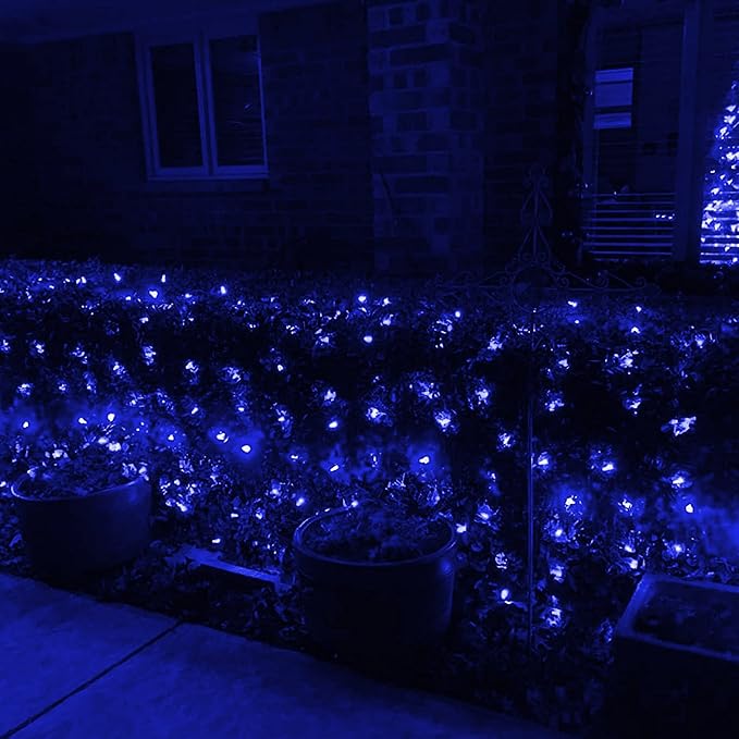 Dazzle Bright Christmas Net Lights, 360 LED 12FT x 5 FT Green Wire Waterproof Connectable String Lights with 8 Modes, Christmas Outdoor Lights for Bushes Garden Party Wedding Holiday Decoration (Blue)