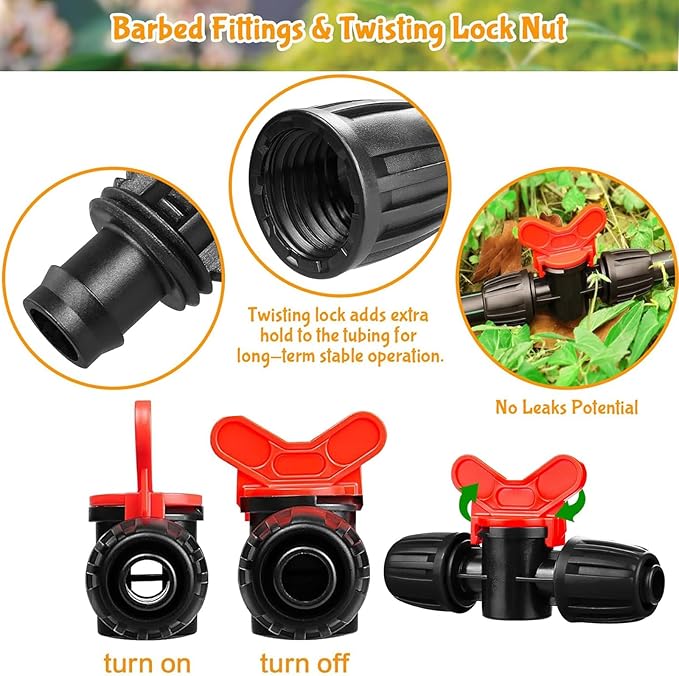 13 Pack Drip Irrigation Valve for 1/2 in Irrigation Tubing (1/2" Idx0.6-0.65" Od) Locked Barbed Ball Valve Drip Line Shut Off Valve Parts in Drip Irrigation Parts for Garden,16mm Drip Irrigation Parts