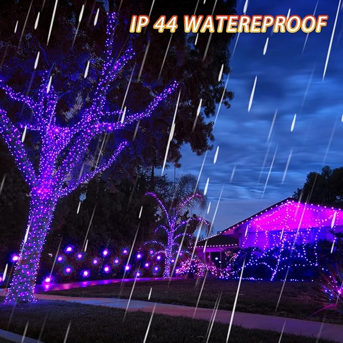 FUNPENY 240 LED Halloween String Lights, 78 FT Waterproof Black Wire Fairy Lights Plug in, 8 Lighting Modes Halloween Lights Decorations for Indoor Outdoor Garden Party (Purple)