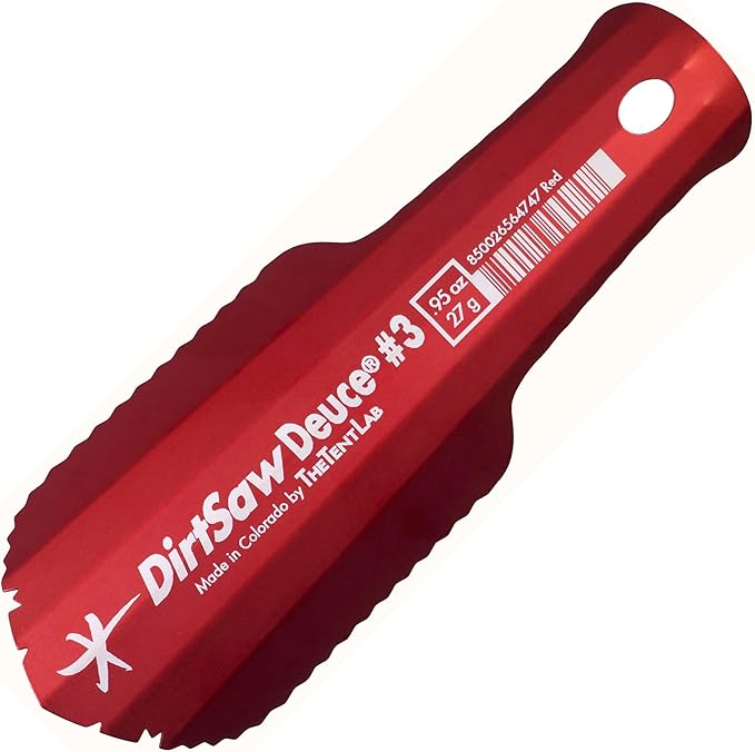 DirtSaw® Deuce #3 - .97 oz Ultralight Backpacking Trowel, Color: madeinUS–RED