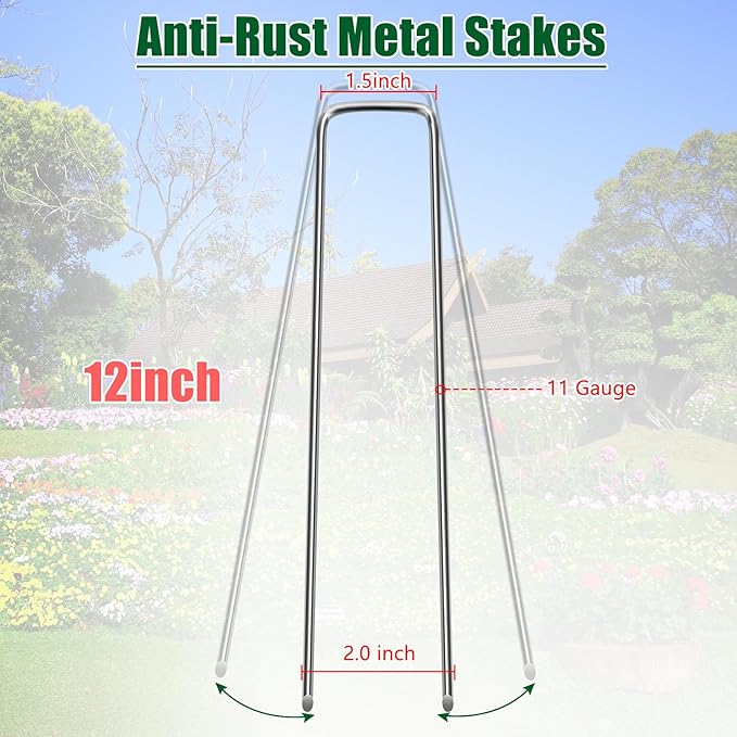 12 Inch 11 Gauge Galvanized Landscape Staples Stakes for Decoration, 50/100/200pcs Garden Metal Stakes for Weed Barrier Fabric, Fence Stakes, Tent Stakes(12in,50pcs)