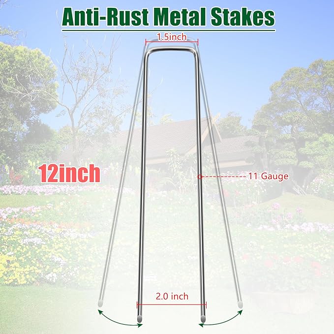 12 Inch 11 Gauge Galvanized Landscape Staples Stakes for Decoration, 25/100/200pcs Garden Metal Stakes for Weed Barrier Fabric, Fence Stakes, Tent Stakes(12in,200pcs)