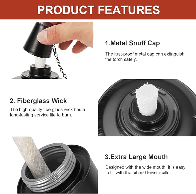 Nonley 8 Pack Torch Canisters 12 oz. Outdoor Torch Replacement Canister Bamboo Torches Refill Canister with Wicks and Covers, Decorative Lighting Torches for Lawn Patio Backyard, DIY Garden Decor