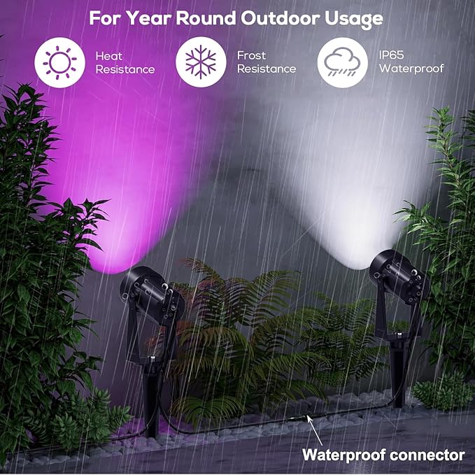 SUNTHIN Outdoor Landscape Lighting with Remote, RGBW Color Changing Spot Uplights, IP65 Waterproof & Connectable, 4 Pack