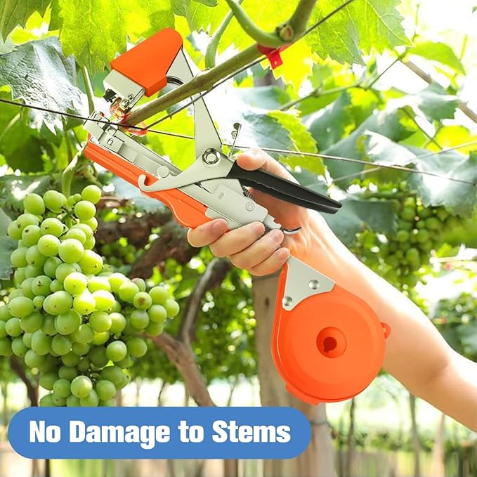 FUNTECK Plant Tying Machine to Tie Tomatoes Peppers and Cucumbers Quickly and Easily, Great for Gardeners Farmers, Including Spare Parts, Tapes and Staples, Orange