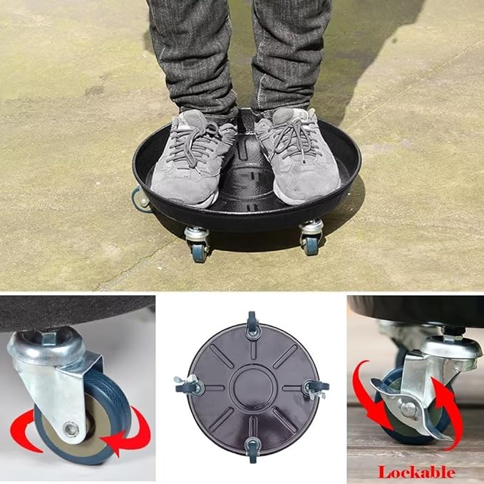 ARTLINE Round Plant Stand with Lockable Wheels, Heavy Duty for Indoor Outdoor, Large Rolling Dolly Planter Caddy on Casters to Carry Potted Flower Pot, Round Metal Tray NO Holes, Black