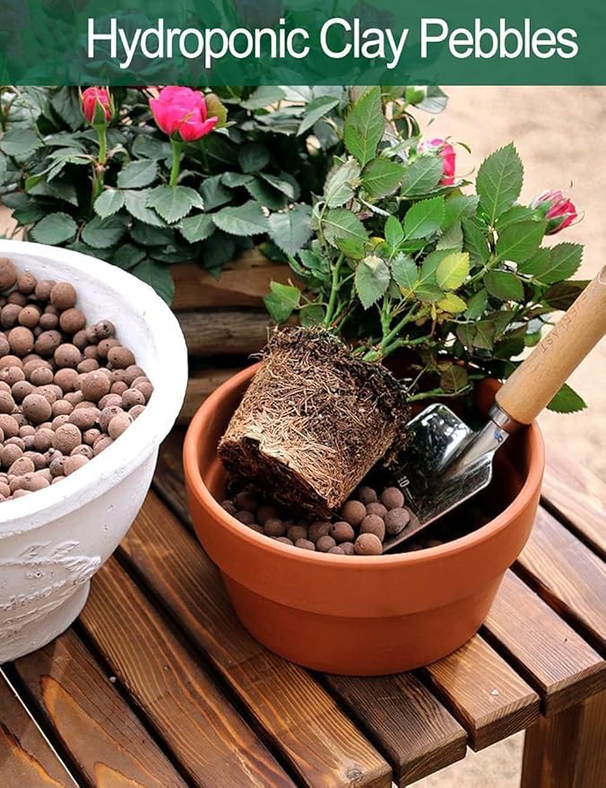 4qt Hydroponic Clay Pebbles, 8mm-12mm, Toypopor Natural Organic Expanded Grow Media for Hydroponics, Drainage, Decoration, Aquaponics and Other Gardening Essentials