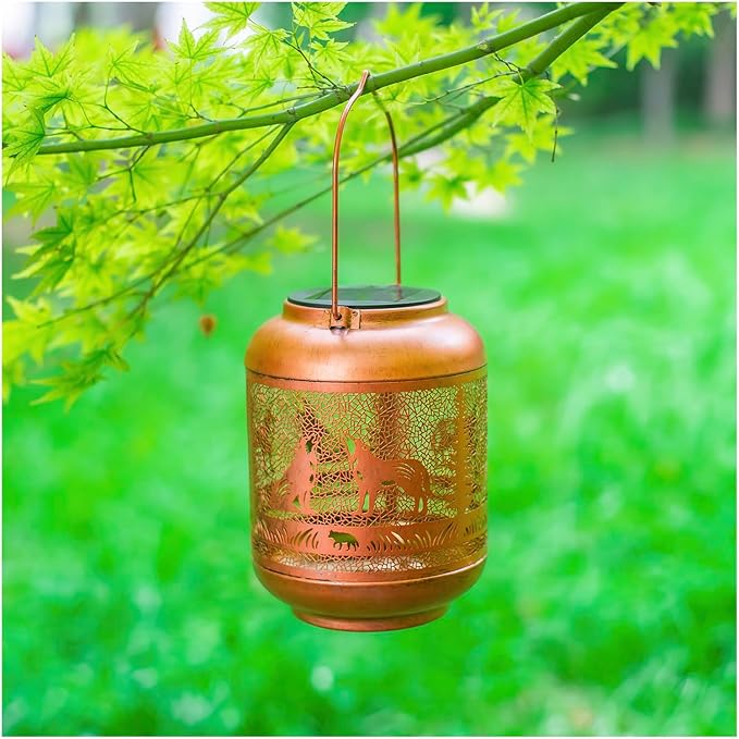 Wolf Solar Lanterns Outdoor Waterproof Hanging Solar Lights Wolf Gifts for Women Men Mom Metal Decorative LED Outdoor Lanterns for Patio, Lawn, Landscape, Garden Decor, Yard Decorations